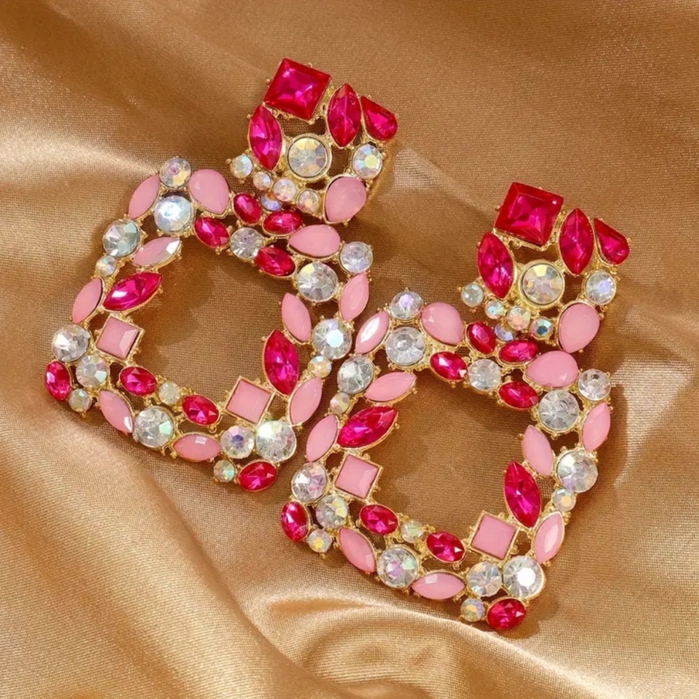 NEW❗️Elegant Pink and Red Gemstone Earrings. Luxury Trendy Earrings. A3-143